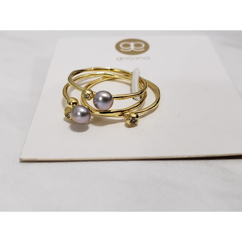 NEW SIZE 6 GREY PEARL VIENNA Gorjana Gold Tone STACKED RINGS Abstract Nautical